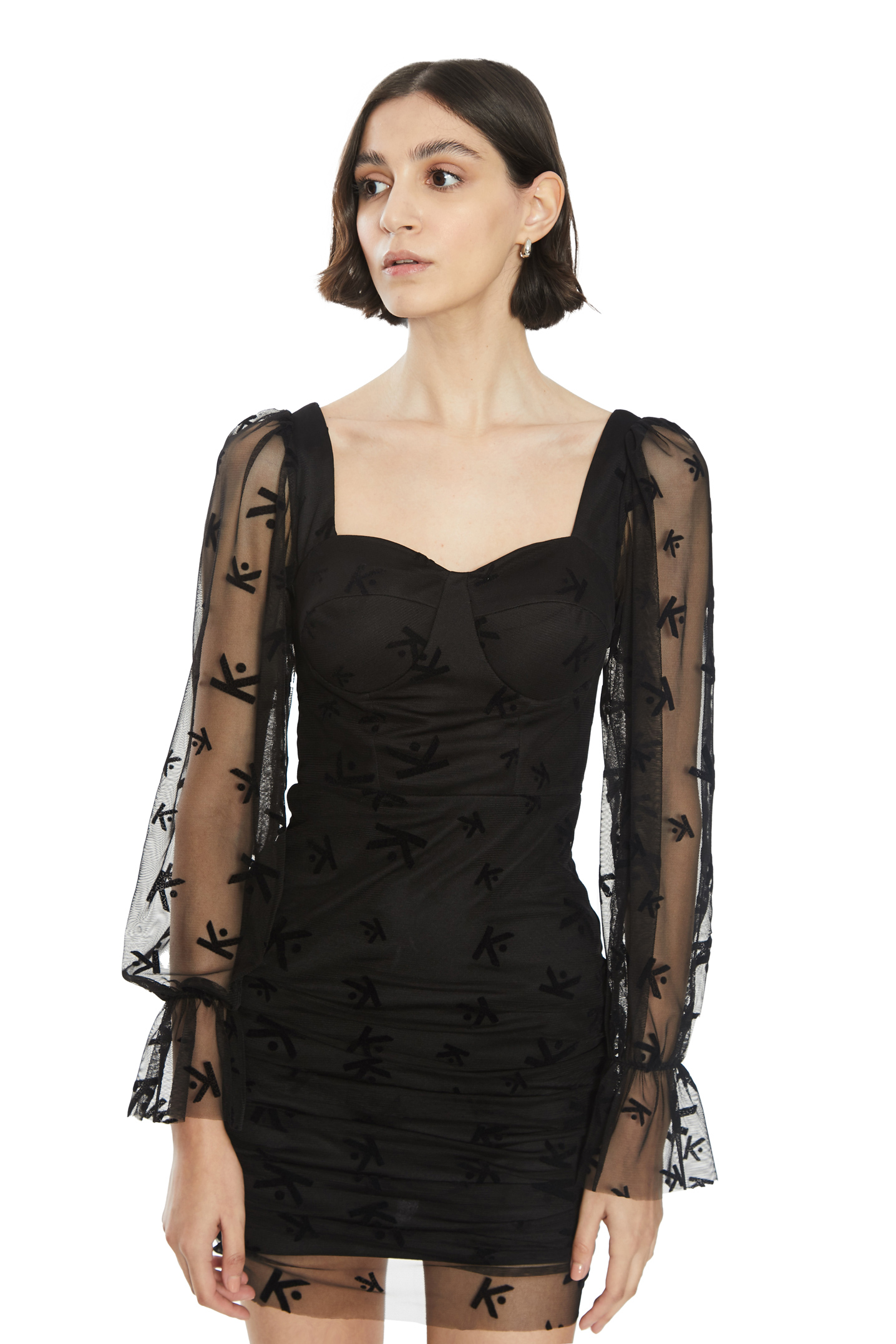 Black Tulle Long Sleeve Mini Dress