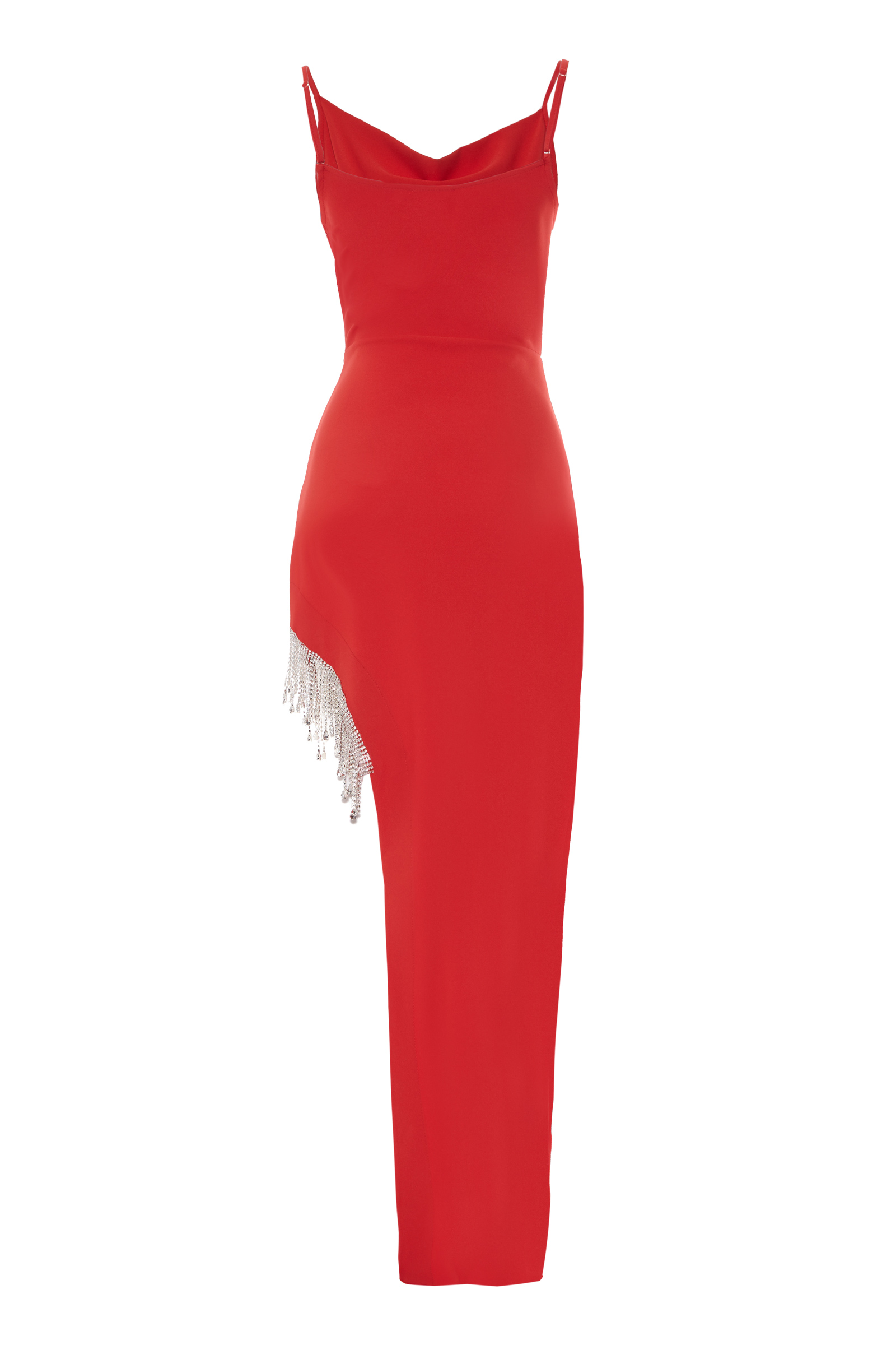 Red Plus Size Crepe Sleeveless Uzun Dress