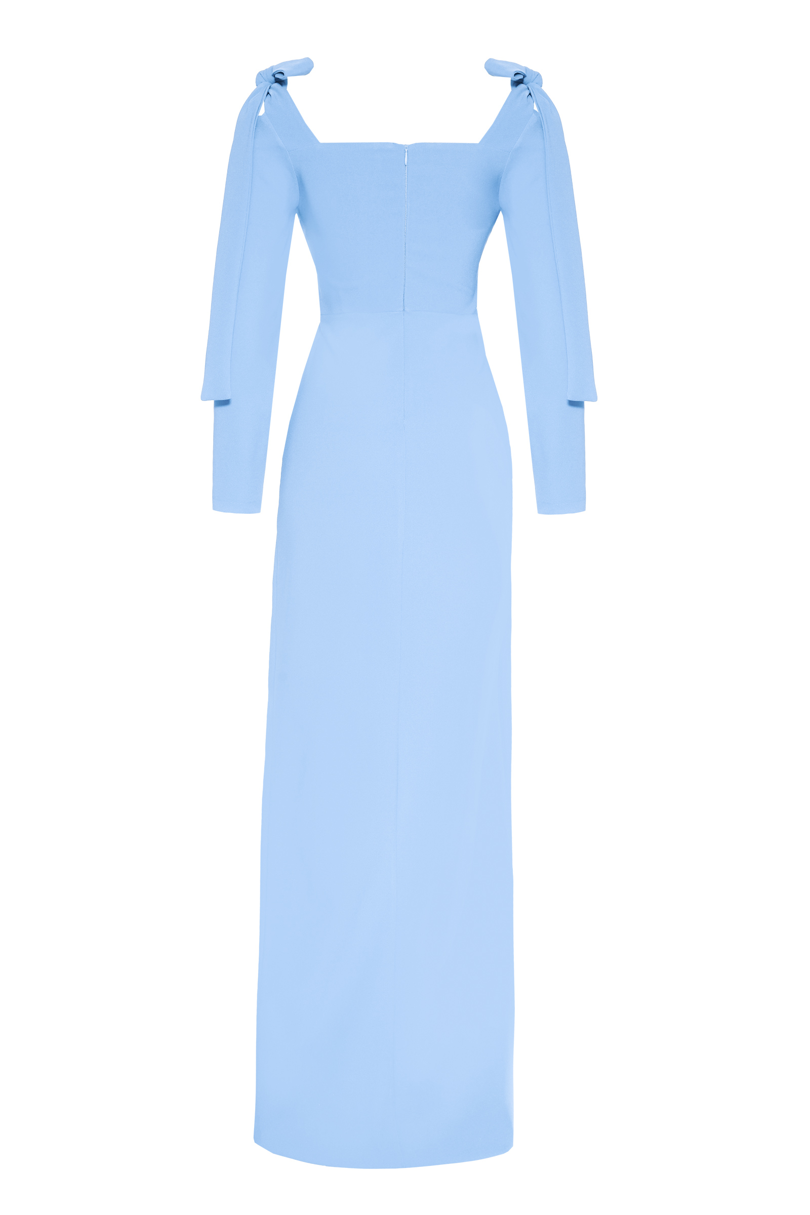 Blue Crepe Long Sleeve Uzun Dress
