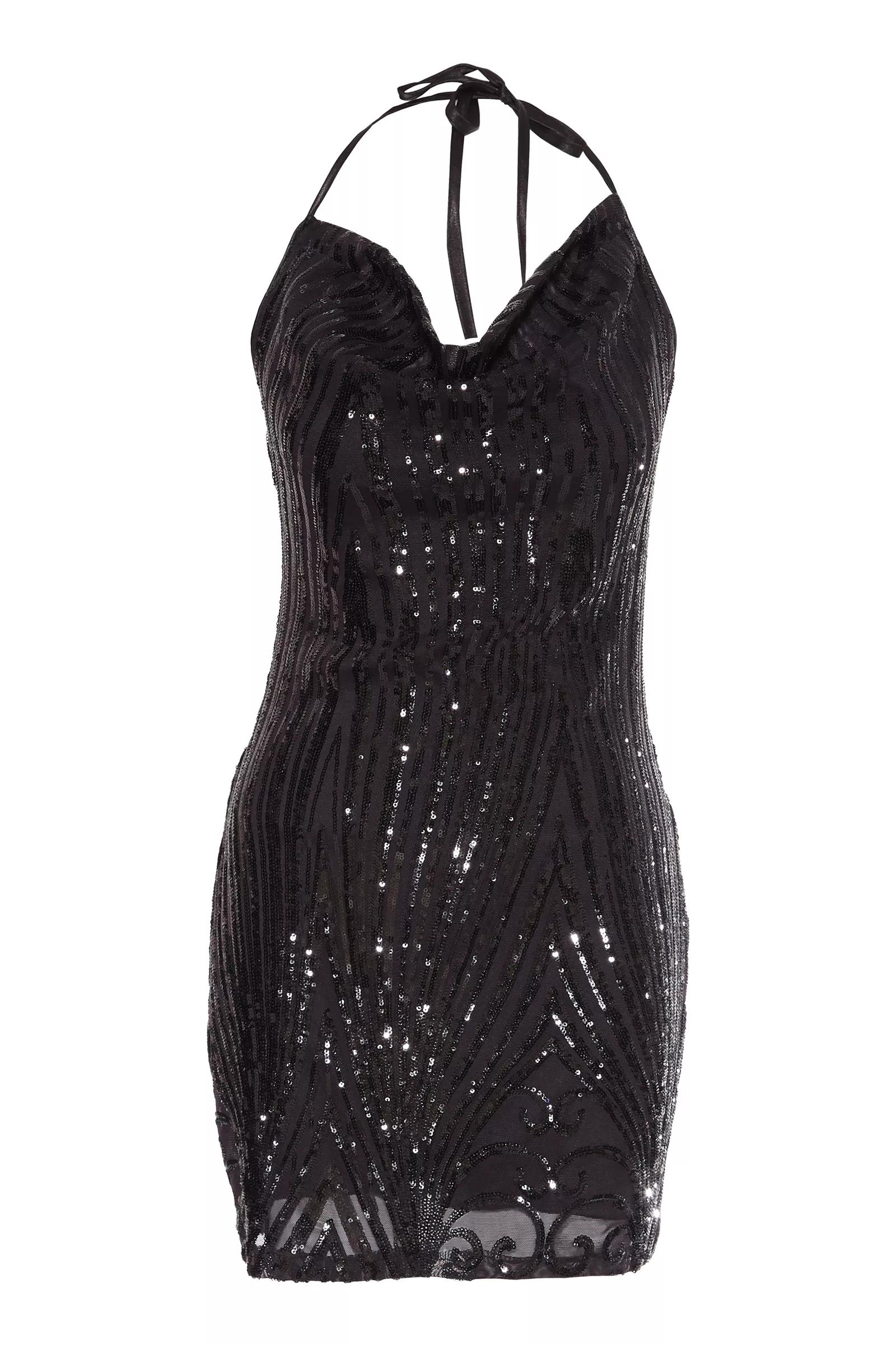 Black Sequined Sleeveless Mini Dress