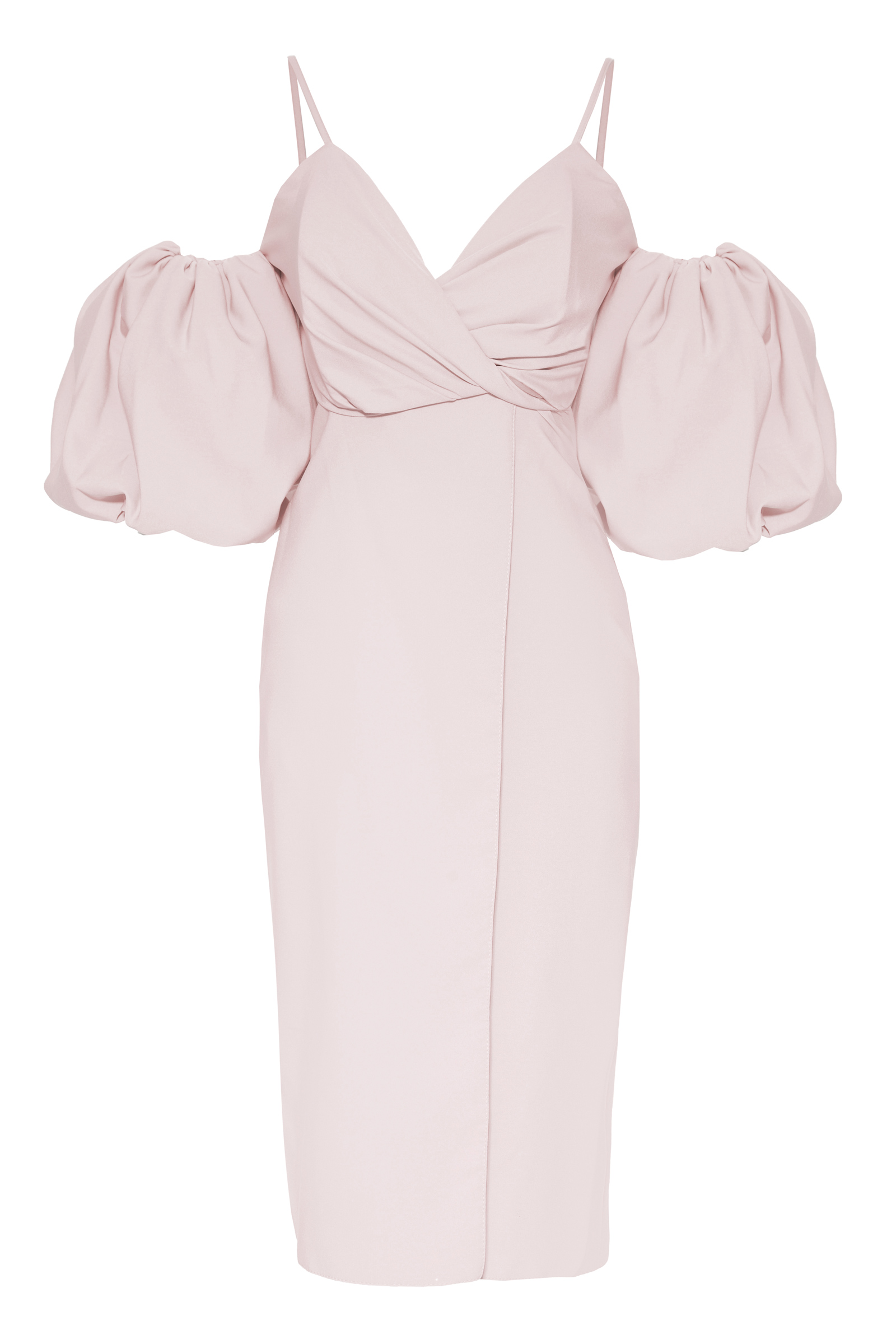 Light Pink Crepe Short Sleeve Midi Dress