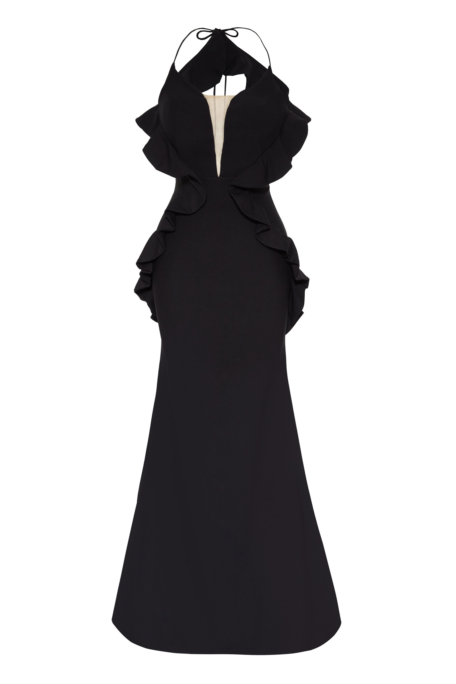Black Crepe Sleeveless Uzun Dress