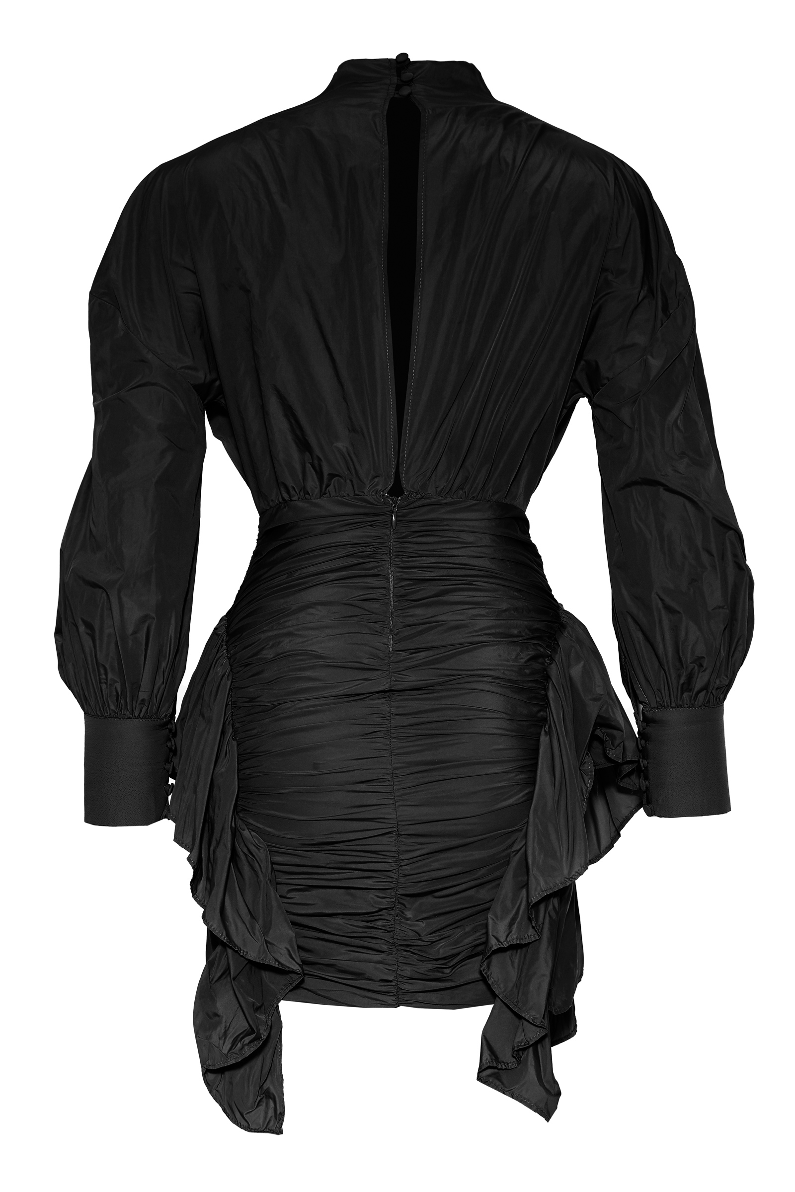 Black tafta long sleeve mini dress