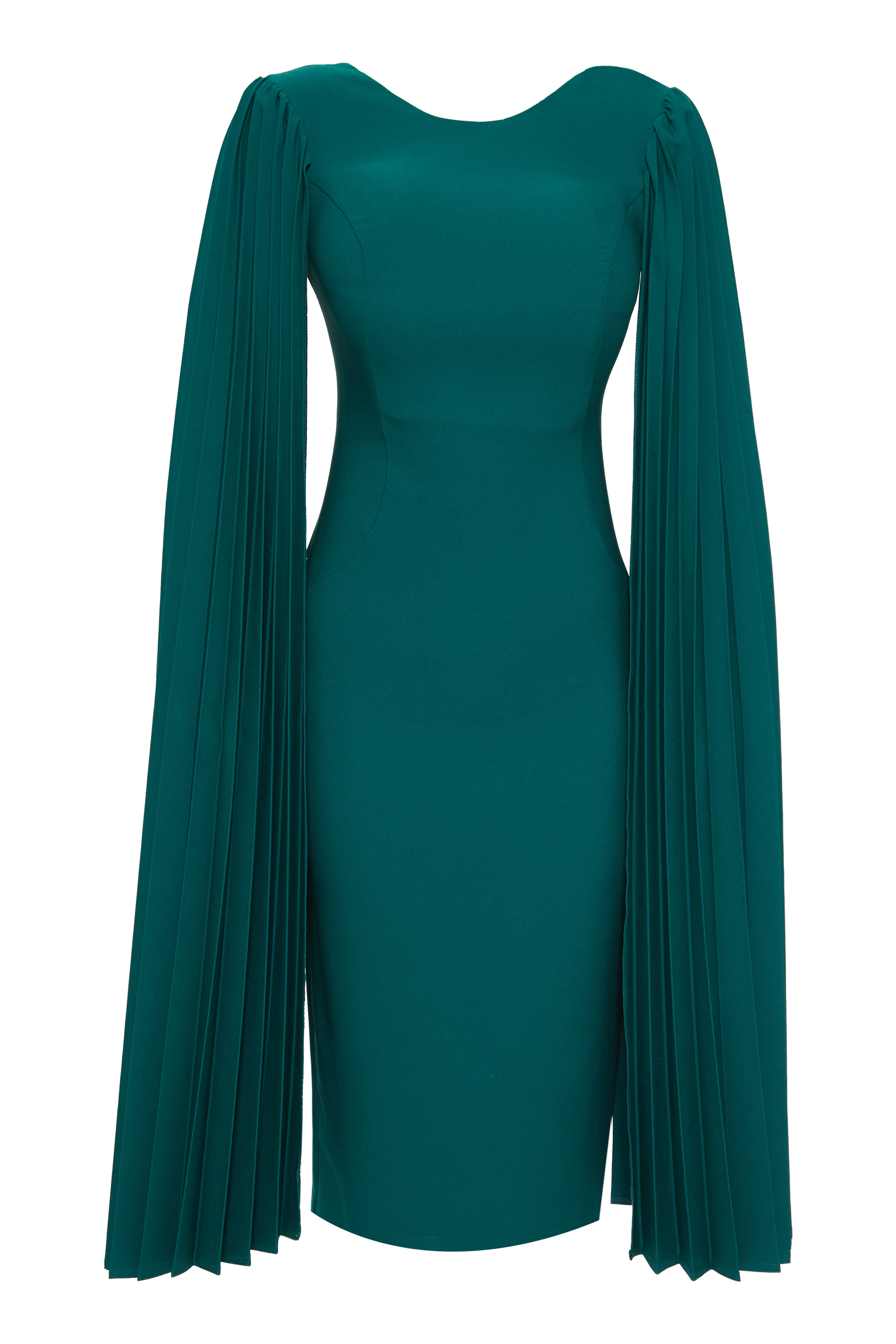 Green Crepe Long Sleeve Midi Dress