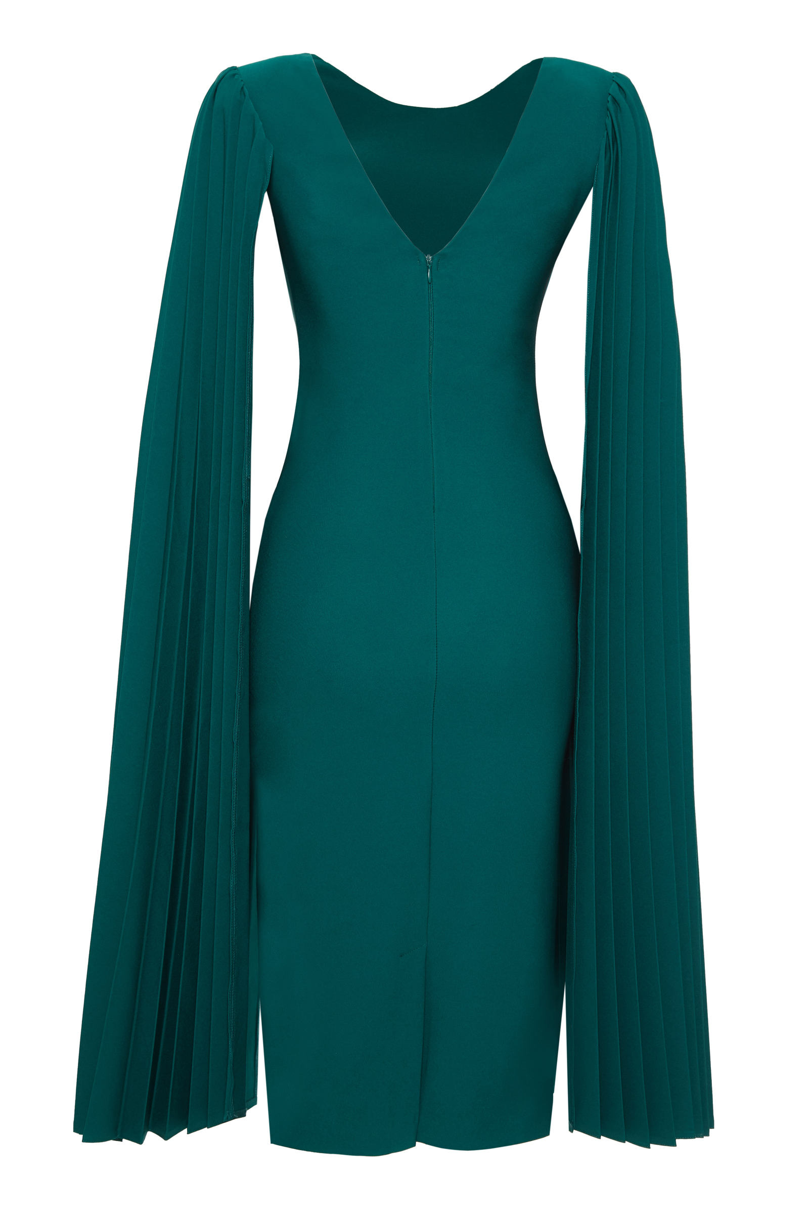 Green Crepe Long Sleeve Midi Dress